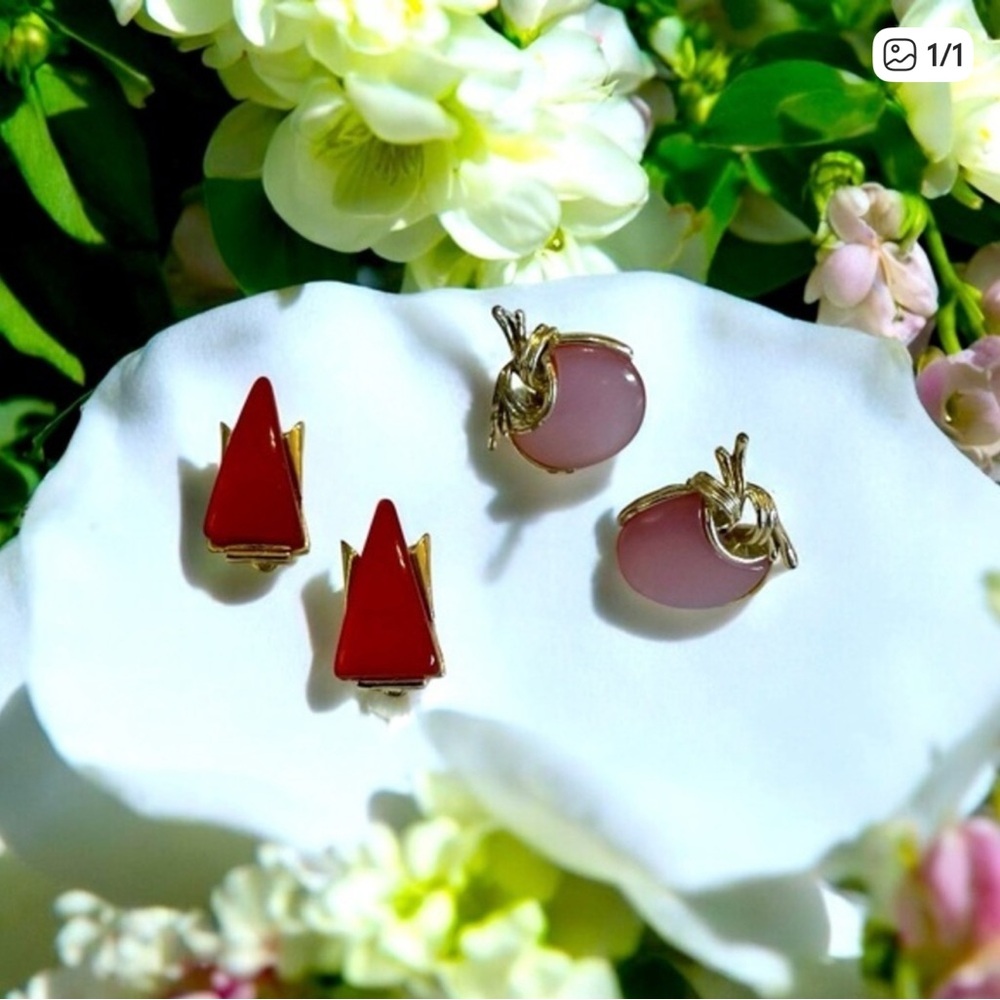 Vintage Moonstone Pink and Red Women's Earrings